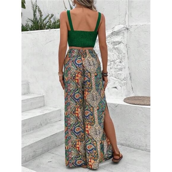 Striped Halter Cami Wide Leg Pants Two Piece Set
